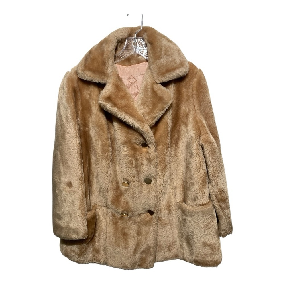 EVC Vintage 1970’s Peach Colored Faux Fur Coat With Quilted Satin Lining
